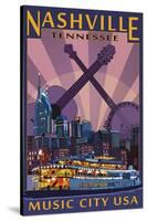 Nashville, Tennessee - Skyline at Night-Lantern Press-Stretched Canvas