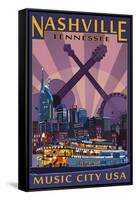Nashville, Tennessee - Skyline at Night-Lantern Press-Framed Stretched Canvas