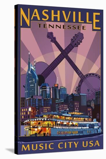 Nashville, Tennessee - Skyline at Night-Lantern Press-Stretched Canvas