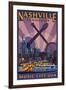 Nashville, Tennessee - Skyline at Night-Lantern Press-Framed Art Print