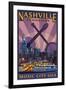 Nashville, Tennessee - Skyline at Night-Lantern Press-Framed Art Print