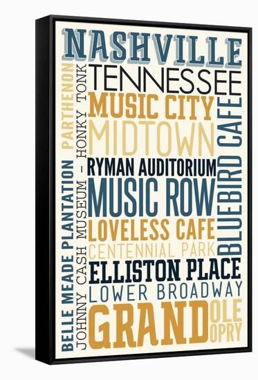 Nashville, Tennessee - Typography-Lantern Press-Framed Stretched Canvas