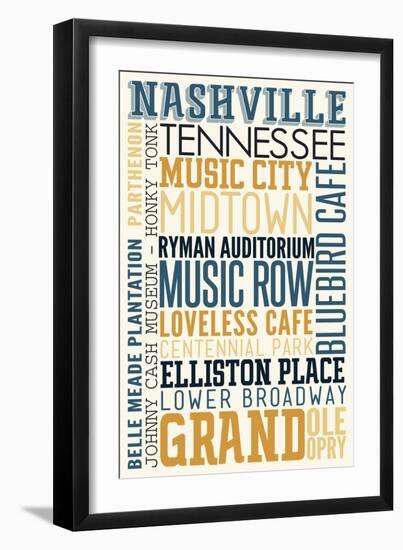 Nashville, Tennessee - Typography-Lantern Press-Framed Art Print