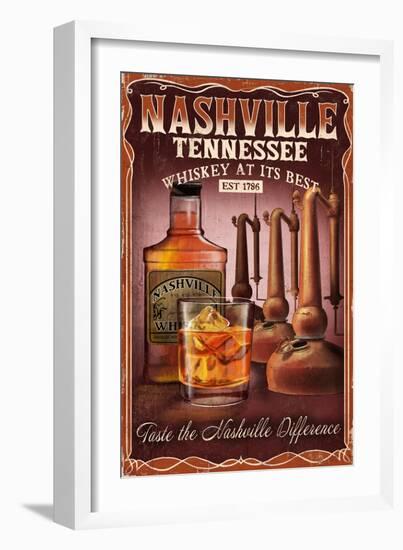 Nashville, Tennessee - Whiskey Vintage Sign-Lantern Press-Framed Art Print