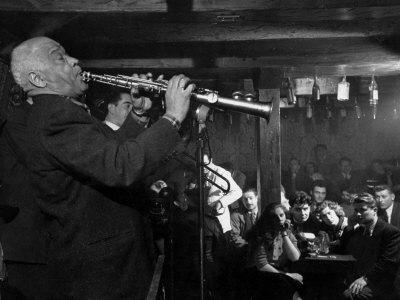 Sidney Bechet Performing in Small Basement Club "Vieux Colombier"