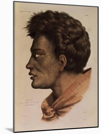 Natai, a Maori Chief from Bream Bay, New Zealand, Plate 63 from "Voyage of the Astrolabe"-Louis Auguste de Sainson-Mounted Giclee Print