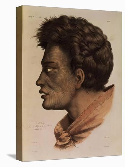 Natai, a Maori Chief from Bream Bay, New Zealand, Plate 63 from "Voyage of the Astrolabe"-Louis Auguste de Sainson-Stretched Canvas