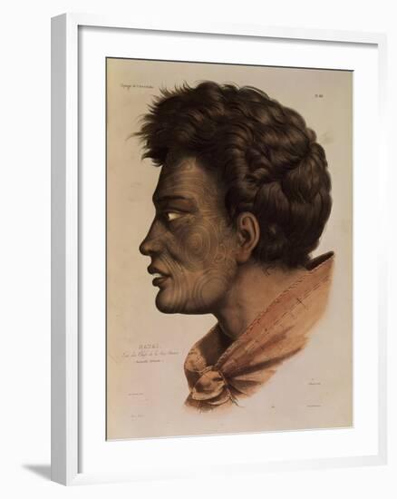 Natai, a Maori Chief from Bream Bay, New Zealand, Plate 63 from "Voyage of the Astrolabe"-Louis Auguste de Sainson-Framed Giclee Print