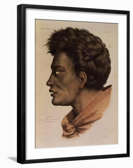 Natai, a Maori Chief from Bream Bay, New Zealand, Plate 63 from "Voyage of the Astrolabe"-Louis Auguste de Sainson-Framed Giclee Print