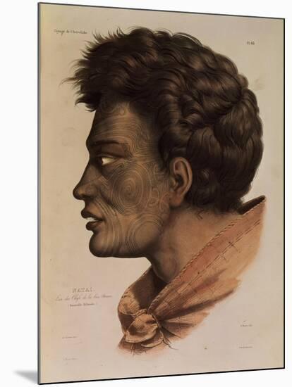 Natai, a Maori Chief from Bream Bay, New Zealand, Plate 63 from "Voyage of the Astrolabe"-Louis Auguste de Sainson-Mounted Giclee Print