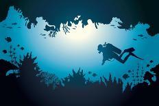 Silhouette of Scuba Diver and Coral Reef-Natali Snailcat-Art Print
