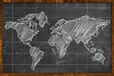World Map Networking Blue Chalk-NatanaelGinting-Art Print