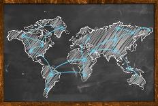 World Map Networking Blue Chalk-NatanaelGinting-Framed Stretched Canvas