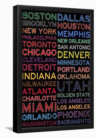 National Basketball Association Cities Colorful-null-Framed Poster