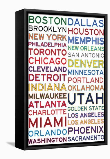 National Basketball Association Cities on White-null-Framed Stretched Canvas