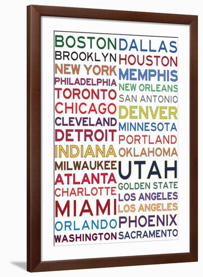 National Basketball Association Cities on White-null-Framed Art Print