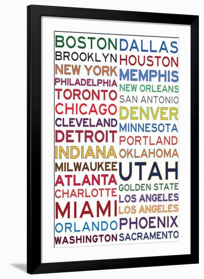 National Basketball Association Cities on White-null-Framed Art Print