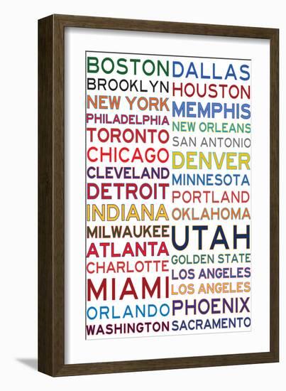 National Basketball Association Cities on White-null-Framed Art Print