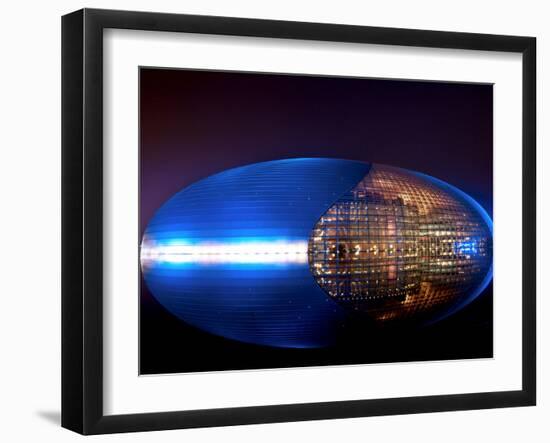 National Centre for the Performing Arts, Egg Shape Reflection, Illuminated During National Day Fest-Kimberly Walker-Framed Photographic Print