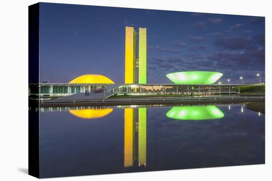 National Congress at Dusk, Brasilia, Federal District, Brazil-Ian Trower-Stretched Canvas