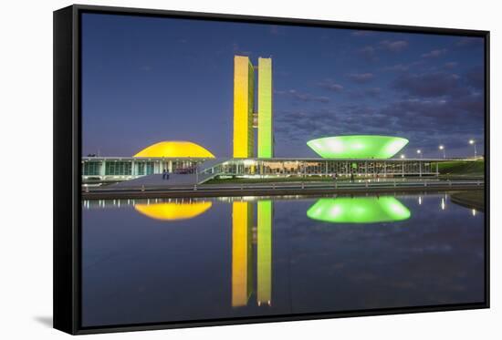 National Congress at Dusk, Brasilia, Federal District, Brazil-Ian Trower-Framed Stretched Canvas