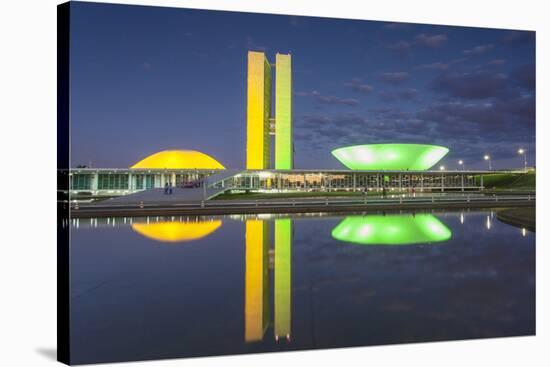 National Congress at Dusk, Brasilia, Federal District, Brazil-Ian Trower-Stretched Canvas