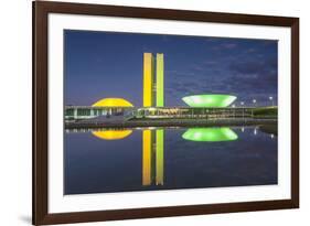 National Congress at Dusk, Brasilia, Federal District, Brazil-Ian Trower-Framed Photographic Print
