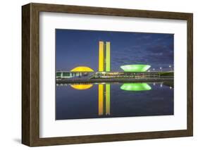 National Congress at Dusk, Brasilia, Federal District, Brazil-Ian Trower-Framed Photographic Print