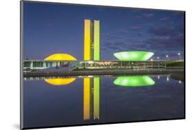 National Congress at Dusk, Brasilia, Federal District, Brazil-Ian Trower-Mounted Photographic Print