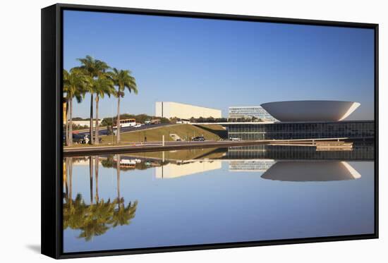 National Congress, UNESCO World Heritage Site, Brasilia, Federal District, Brazil, South America-Ian Trower-Framed Stretched Canvas