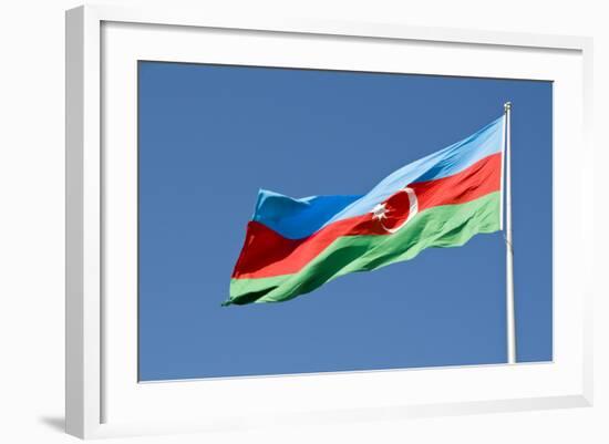 National Flag Blowing in Wind, Baku, Azerbaijan-Michael Runkel-Framed Photographic Print