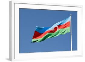 National Flag Blowing in Wind, Baku, Azerbaijan-Michael Runkel-Framed Photographic Print