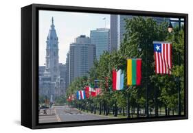 National Flags of Various Countries at Benjamin Franklin Parkway, Philadelphia, Pennsylvania, Usa-null-Framed Stretched Canvas