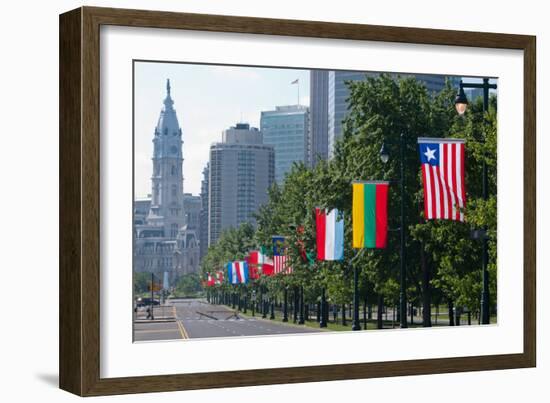 National Flags of Various Countries at Benjamin Franklin Parkway, Philadelphia, Pennsylvania, Usa-null-Framed Photographic Print