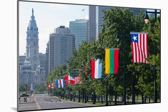 National Flags of Various Countries at Benjamin Franklin Parkway, Philadelphia, Pennsylvania, Usa-null-Mounted Photographic Print