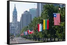 National Flags of Various Countries at Benjamin Franklin Parkway, Philadelphia, Pennsylvania, Usa-null-Framed Stretched Canvas