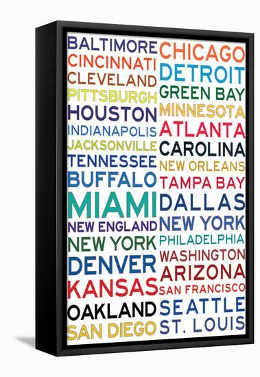 National Football League Cities on White-null-Framed Stretched Canvas