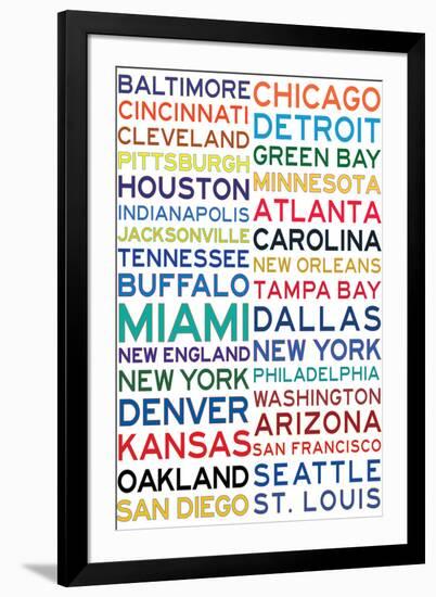 National Football League Cities on White-null-Framed Art Print