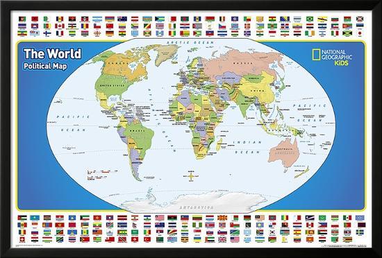 National Geographic Kids World Political Map-null-Lamina Framed Poster