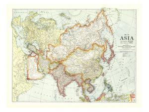 1921 map of asia with europe and a portion of africa by national geographic maps