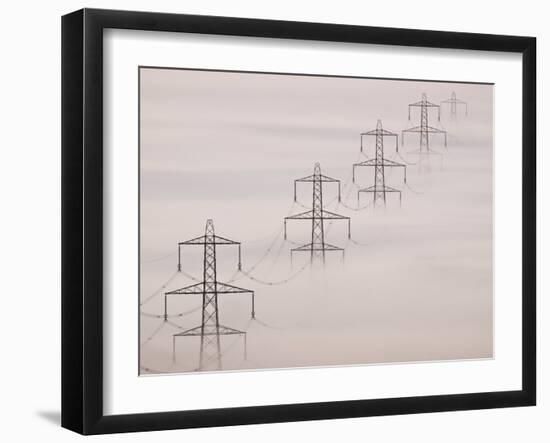 National Grid Pylons In the Mist-Adrian Bicker-Framed Photographic Print