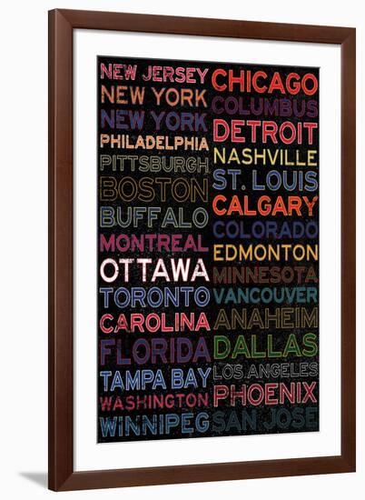 National Hockey League Cities Colorful-null-Framed Art Print