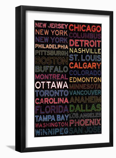 National Hockey League Cities Colorful-null-Framed Art Print