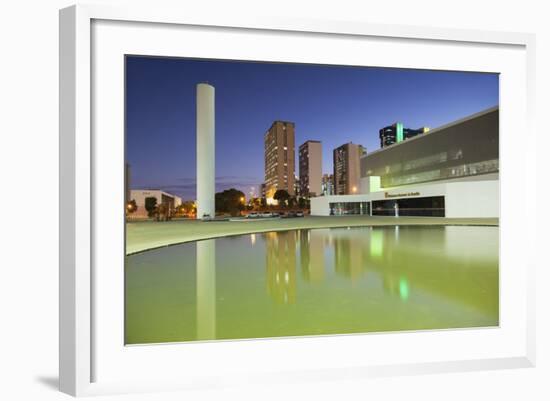 National Library, Skyscrapers, Duskbrasilia, Federal District, Brazil, South America-Ian Trower-Framed Photographic Print