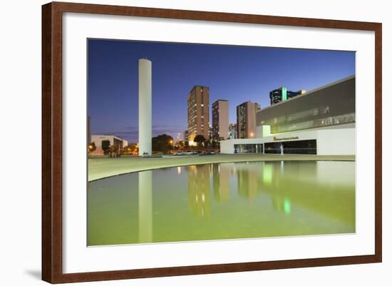 National Library, Skyscrapers, Duskbrasilia, Federal District, Brazil, South America-Ian Trower-Framed Photographic Print