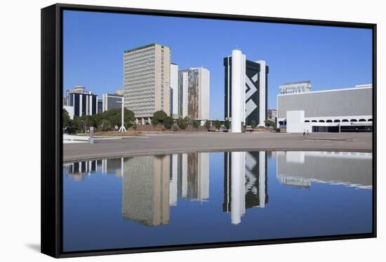 National Library, Skyscrapersbrasilia, Federal District, Brazil, South America-Ian Trower-Framed Stretched Canvas