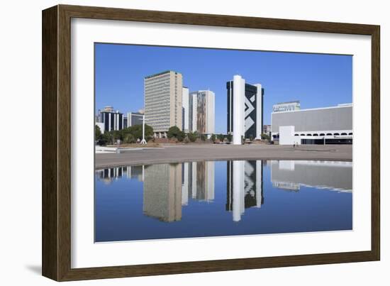 National Library, Skyscrapersbrasilia, Federal District, Brazil, South America-Ian Trower-Framed Photographic Print