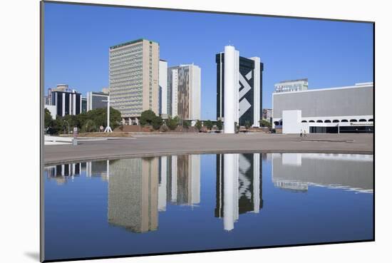 National Library, Skyscrapersbrasilia, Federal District, Brazil, South America-Ian Trower-Mounted Photographic Print