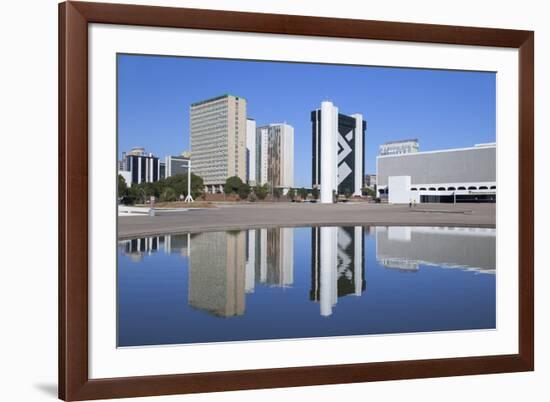 National Library, Skyscrapersbrasilia, Federal District, Brazil, South America-Ian Trower-Framed Photographic Print