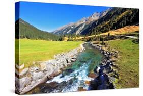 National Park Krimml Waterfalls in Austria. Headwaters of Waterfalls - a Narrow Fast Roiling River-kavram-Stretched Canvas